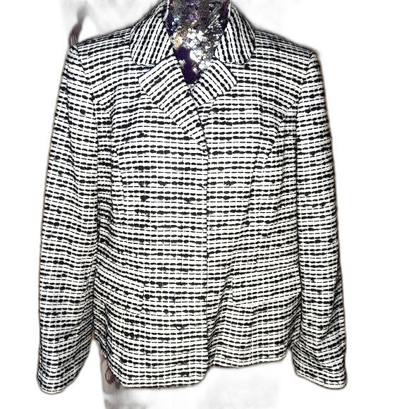 Jones NY Size 14W Black & White Tweed Single Breasted Blazer Jacket - Picture 1 of 13